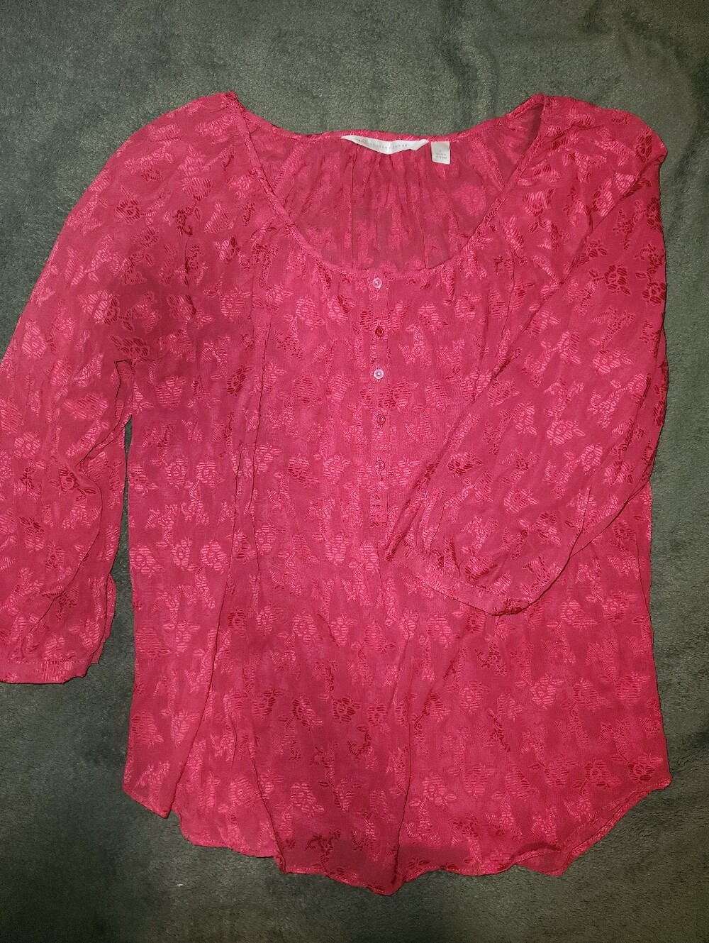 LC Lauren Conrad Red Floral 3/4 Sleeve Blouse